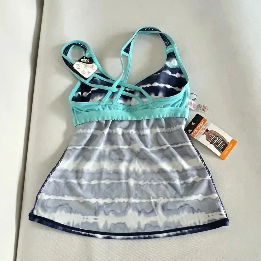 Zeroxposur Cross Back Strap Tankini Swimsuit Navy Blue Tie-Dye Size XS (6)